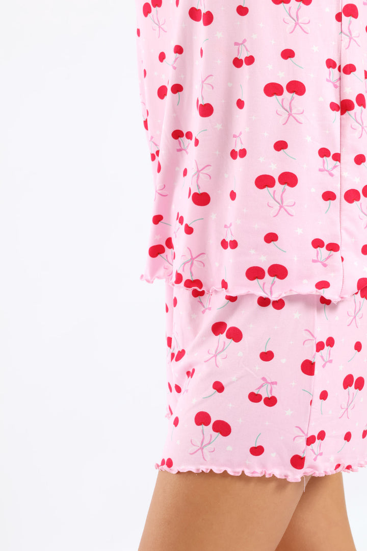 Soft Touch Cherries Cami & Short Set - Pink