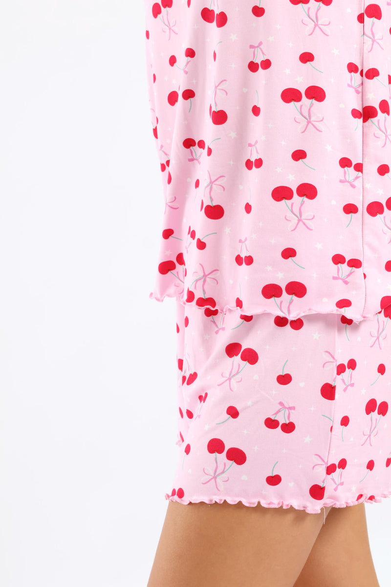 Soft Touch Cherries Cami & Short Set - Pink