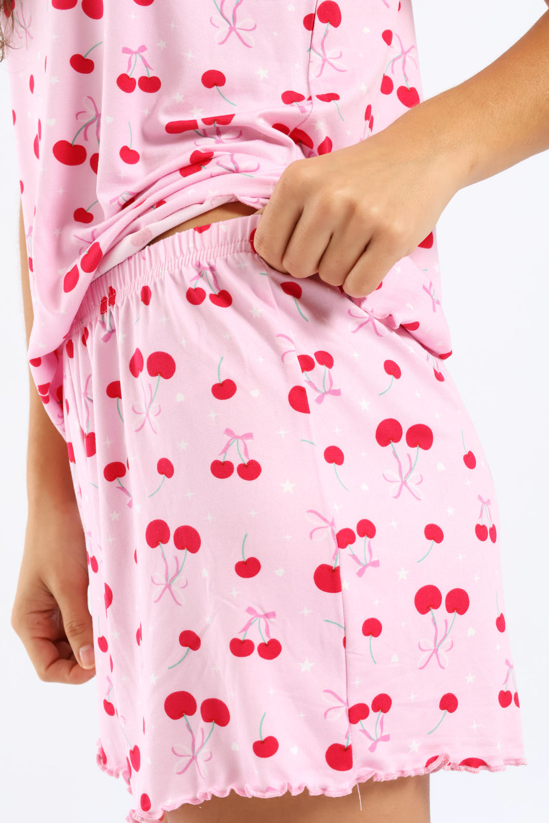 Soft Touch Cherries Cami & Short Set - Pink
