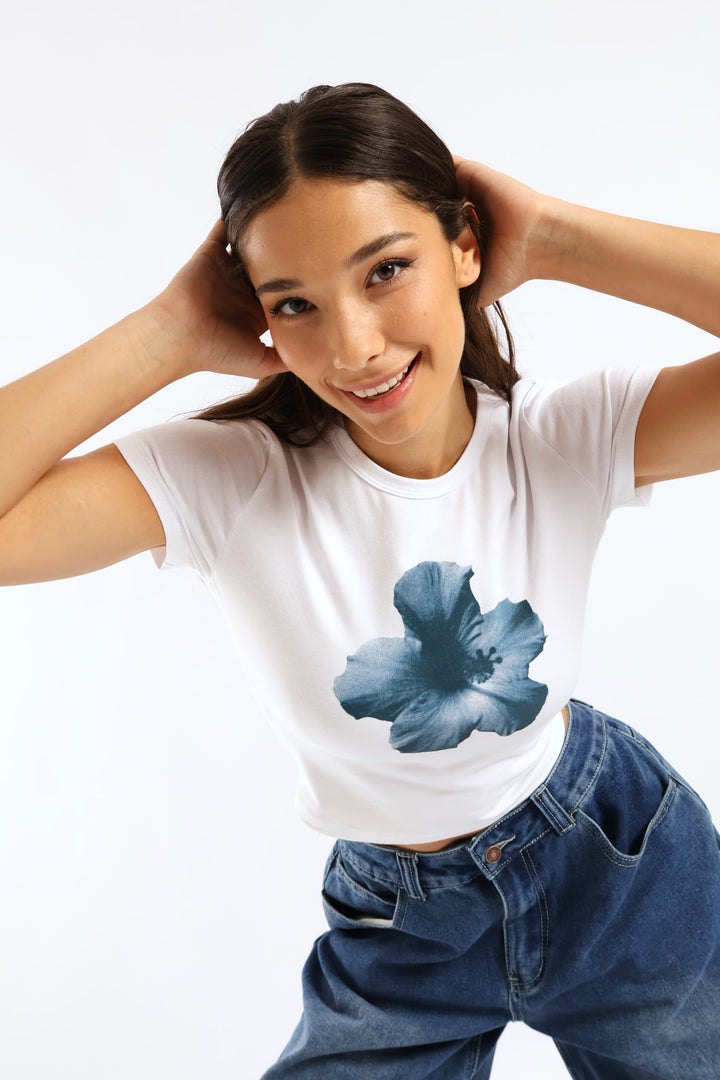 Hibiscus Baby Tee - White