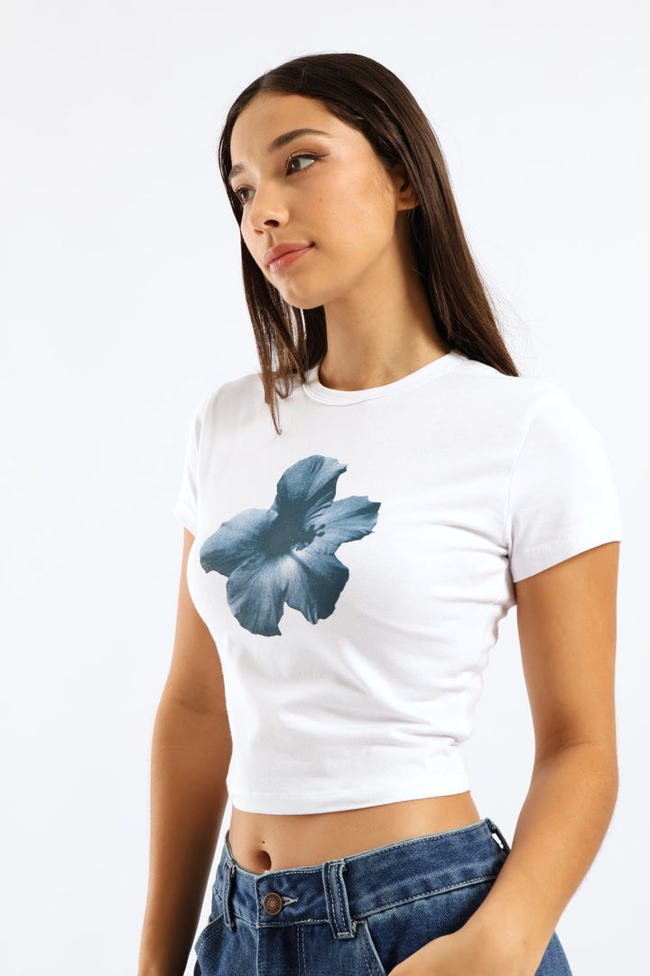 Hibiscus Baby Tee - White