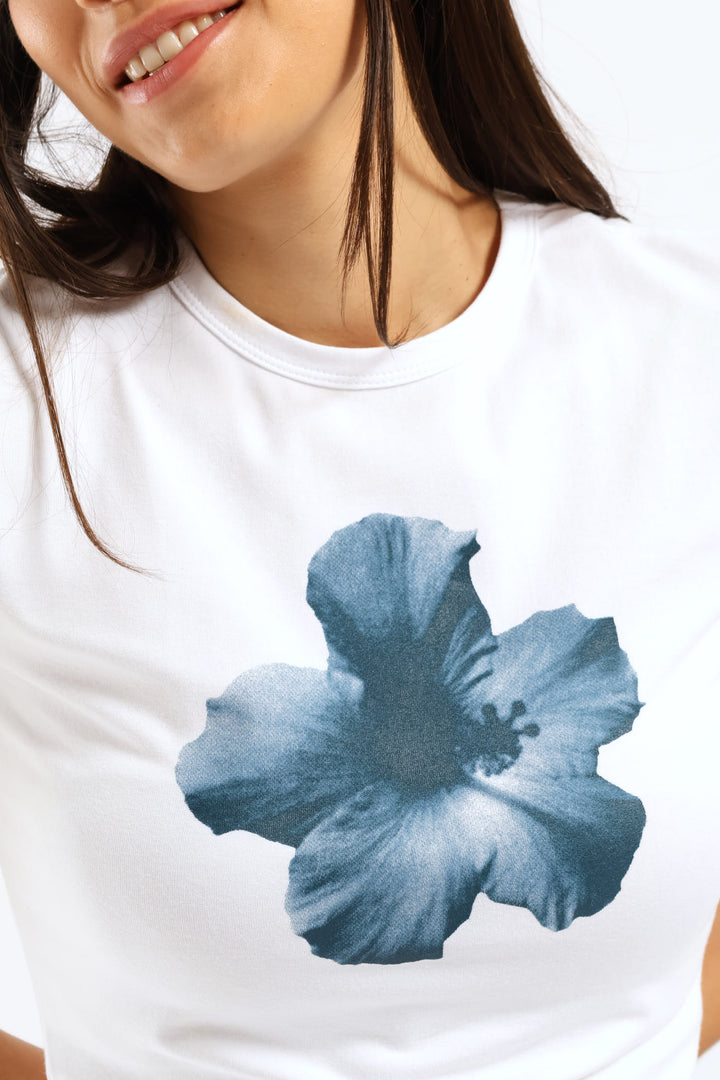 Hibiscus Baby Tee - White