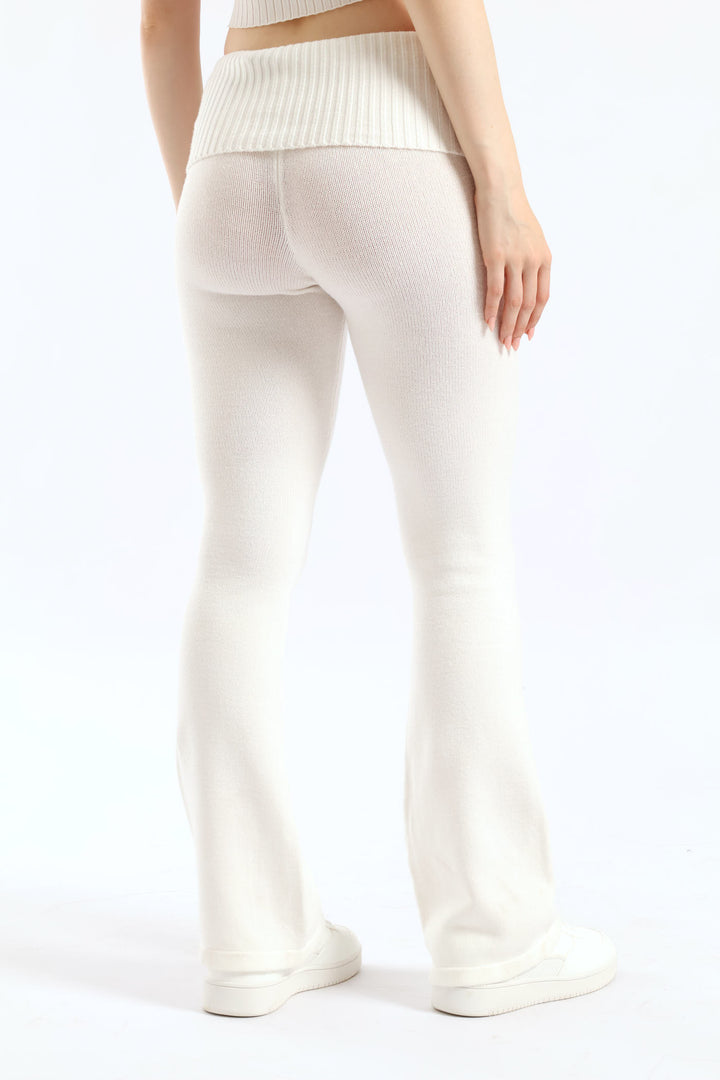Mid Rise Flare Leg Pant - White