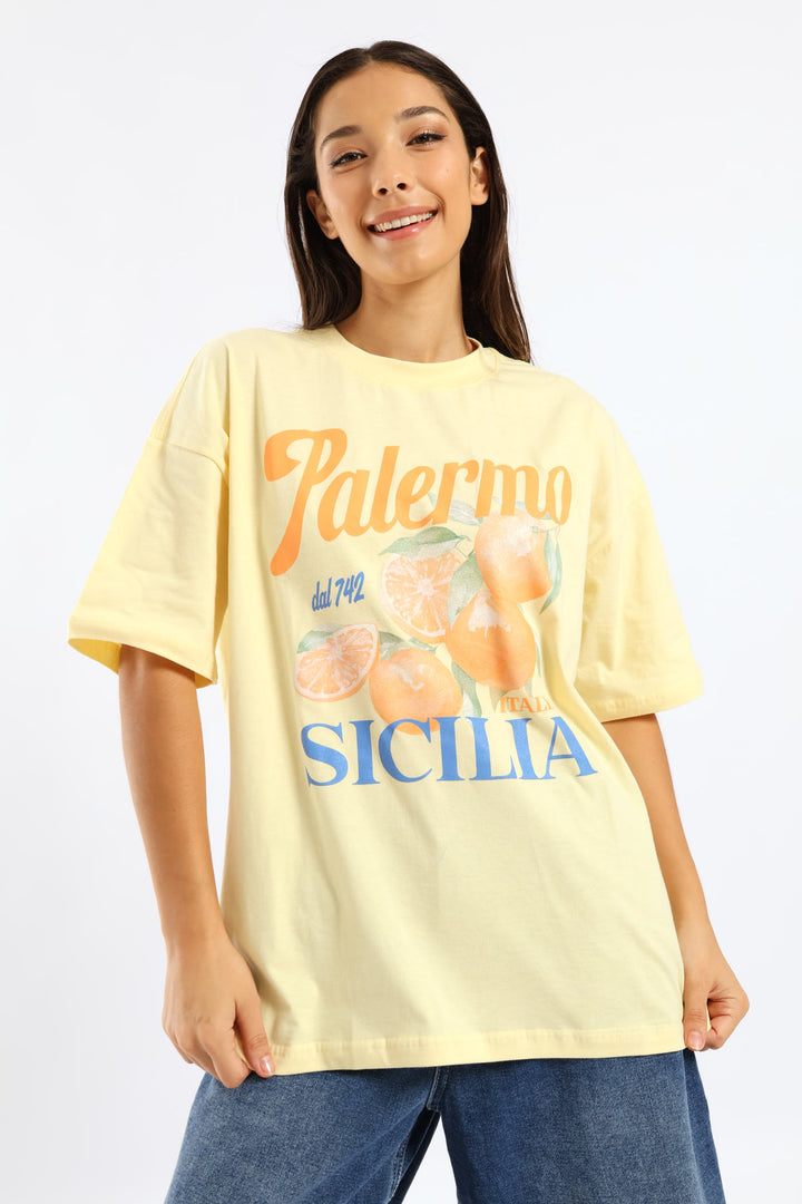Sicillia Oversized Printed Tee - Light Yellow