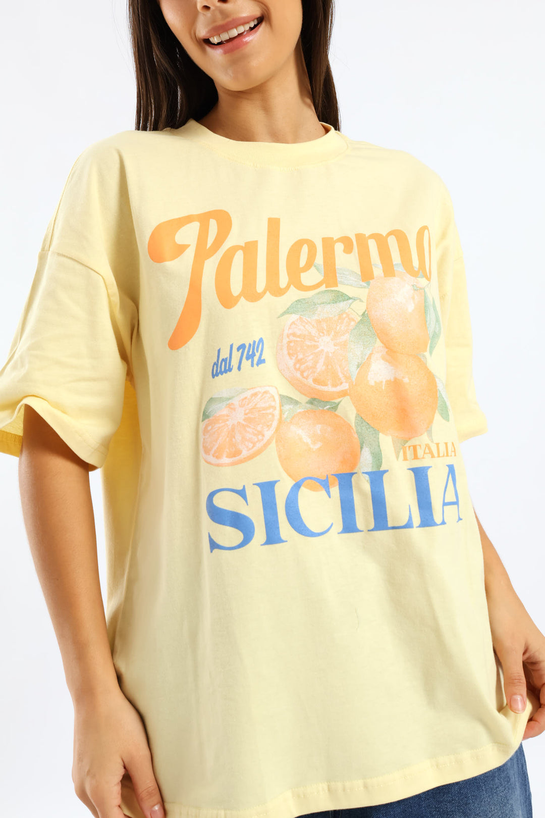 Sicillia Oversized Printed Tee - Light Yellow