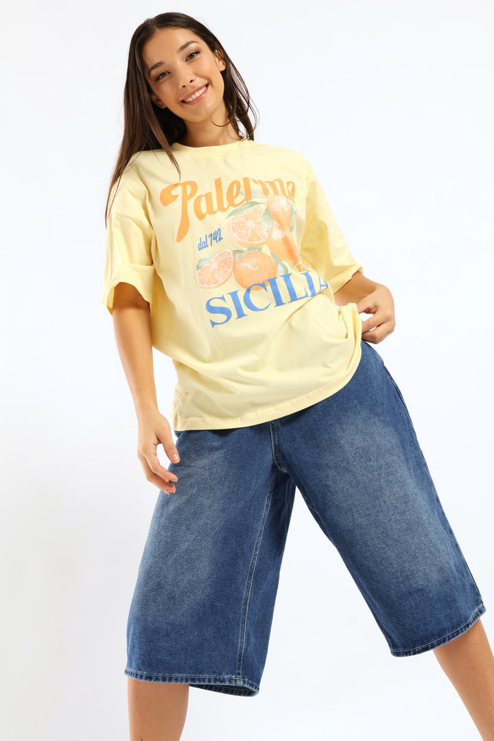 Sicillia Oversized Printed Tee - Light Yellow
