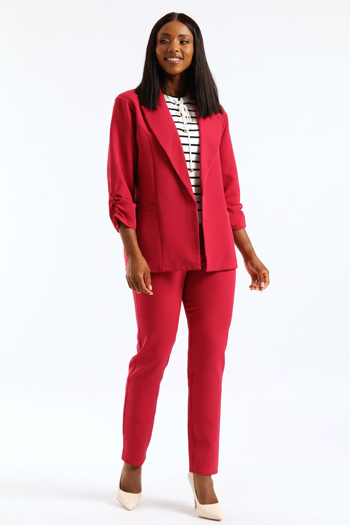 Notch Collar Gauged Sleeve Blazer - Magenta