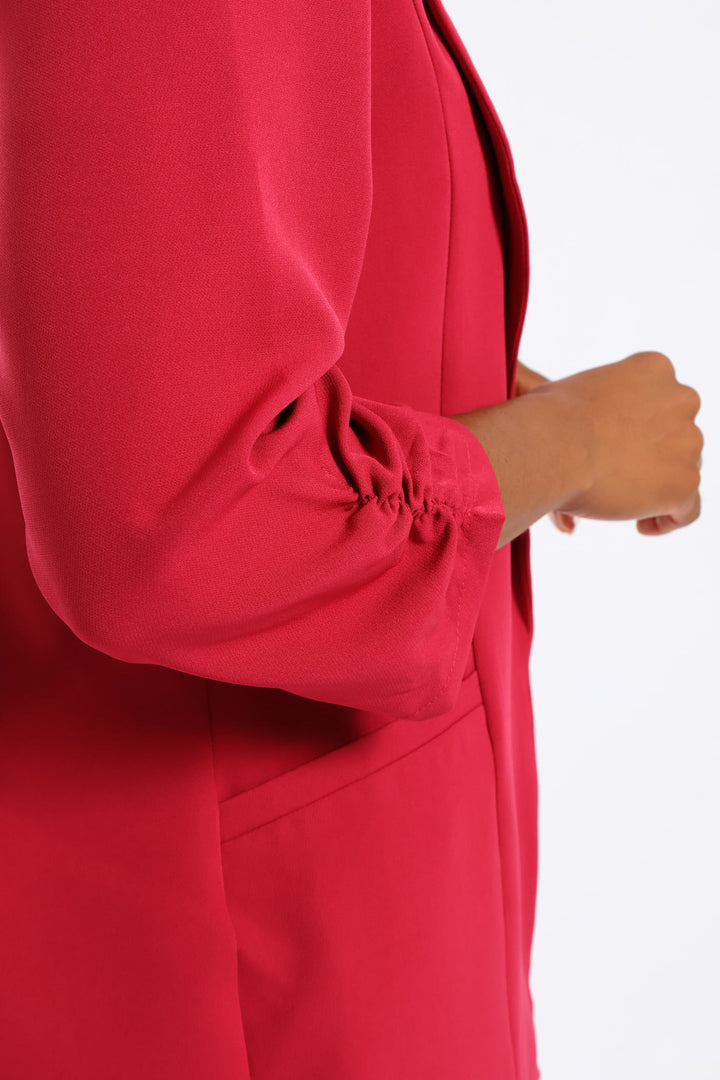 Notch Collar Gauged Sleeve Blazer - Magenta