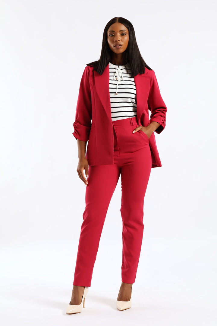 Notch Collar Gauged Sleeve Blazer - Magenta
