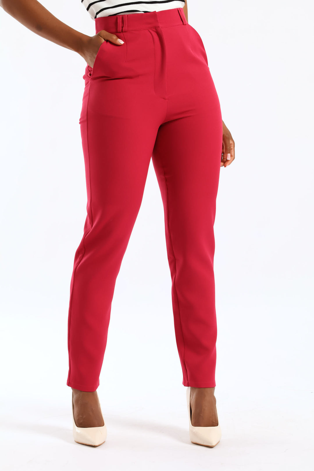 Double Belt Loop Tapered Leg Pant - Magenta