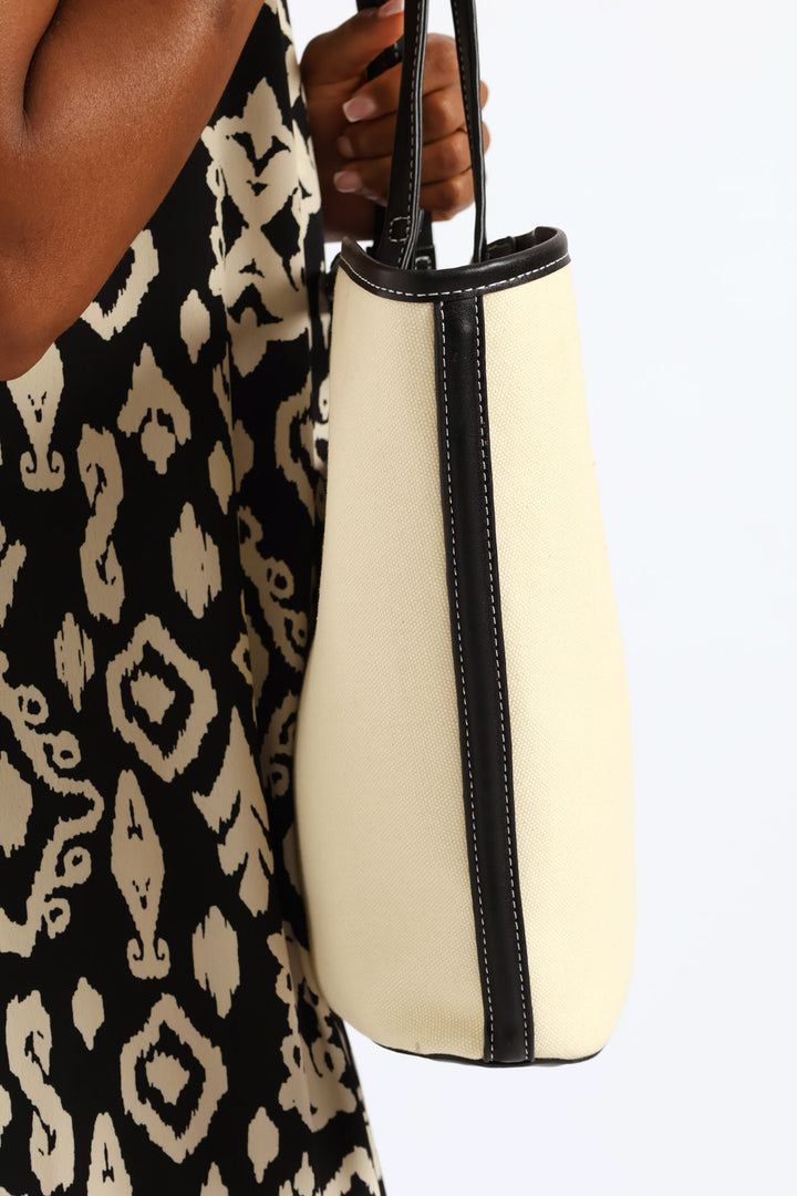 Topstitch Double Handle Canvas Shopper Bag - Black