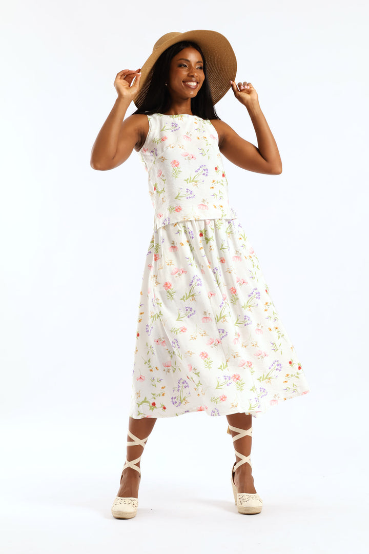 Garden Floral Shell Swing Tank - Cream