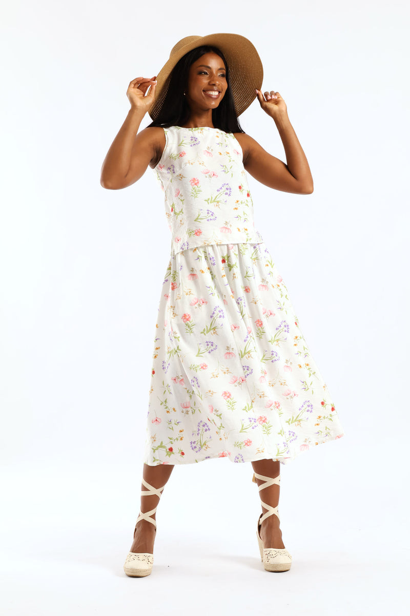 Garden Floral Shell Swing Tank - Cream