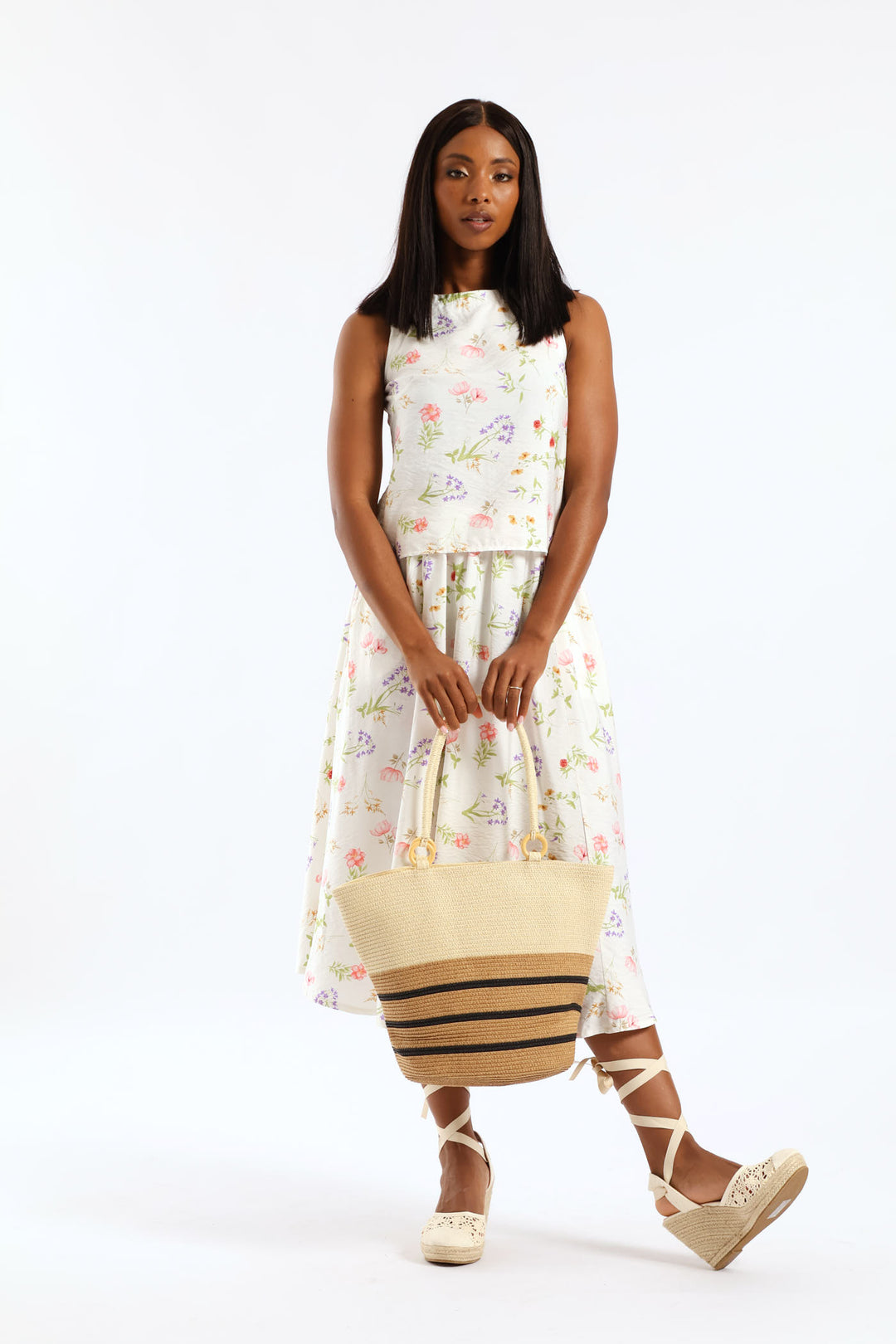 Stripe Straw Bag - Cream