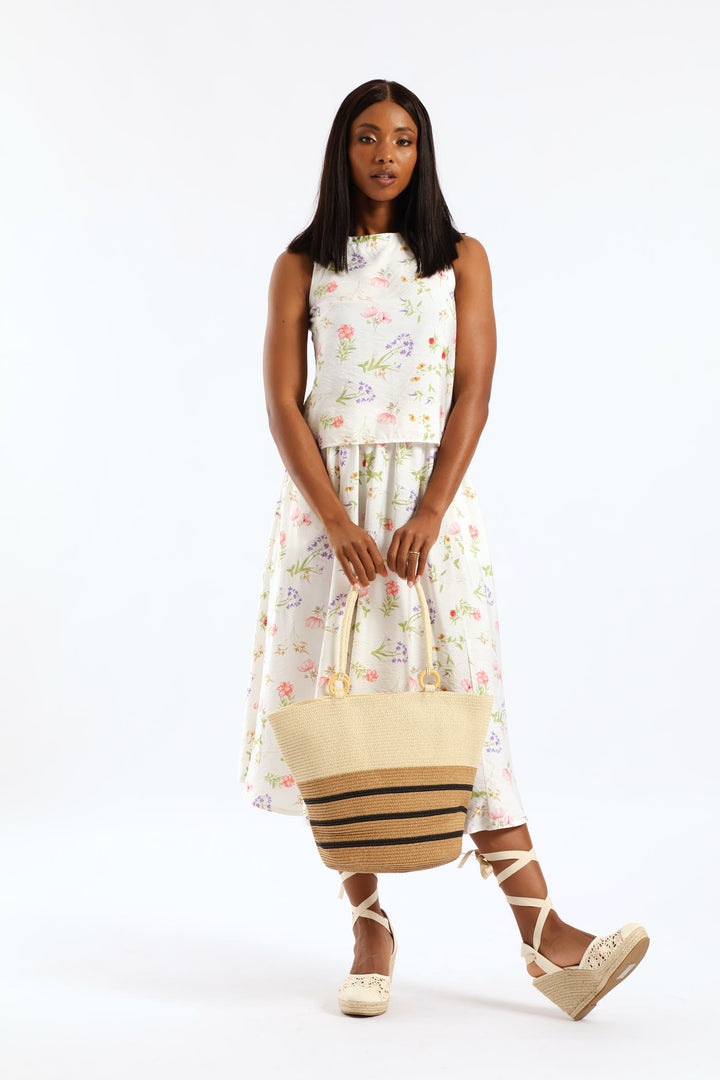 Stripe Straw Bag - Cream