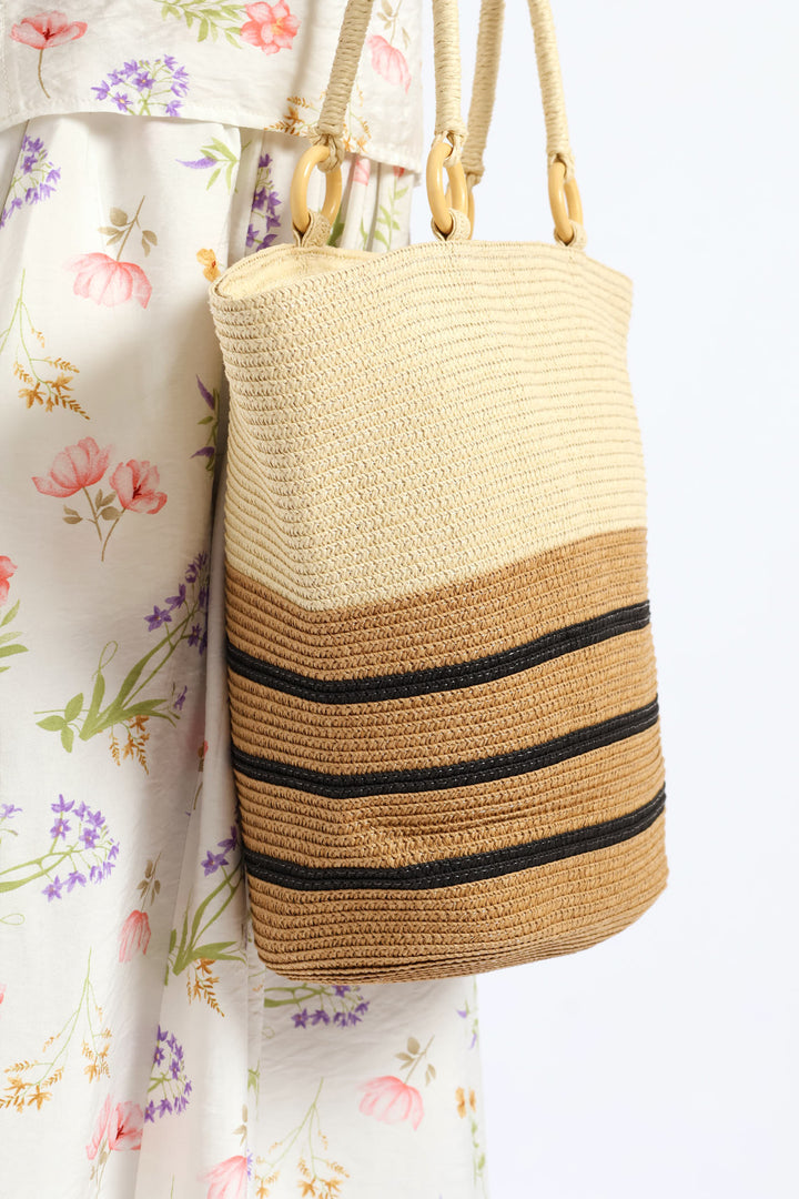 Stripe Straw Bag - Cream