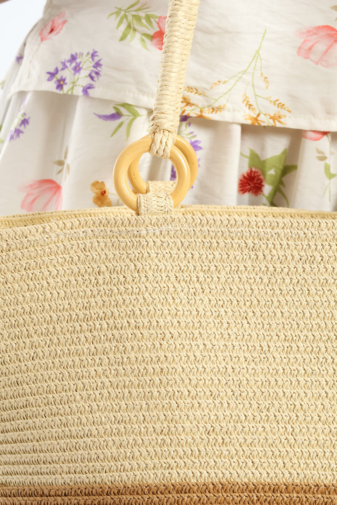 Stripe Straw Bag - Cream