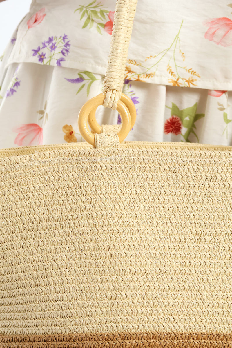 Stripe Straw Bag - Cream