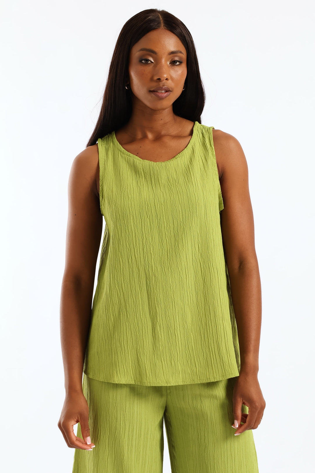 Crinkle  Shell Tank - Chartreuse