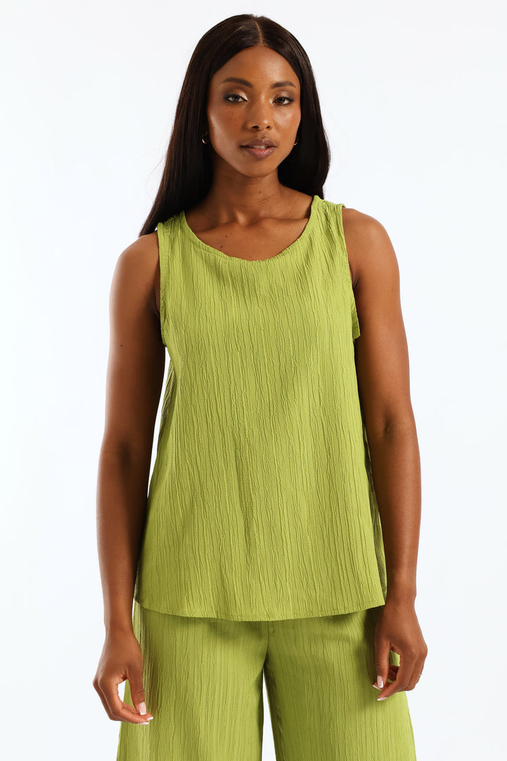 Crinkle  Shell Tank - Chartreuse
