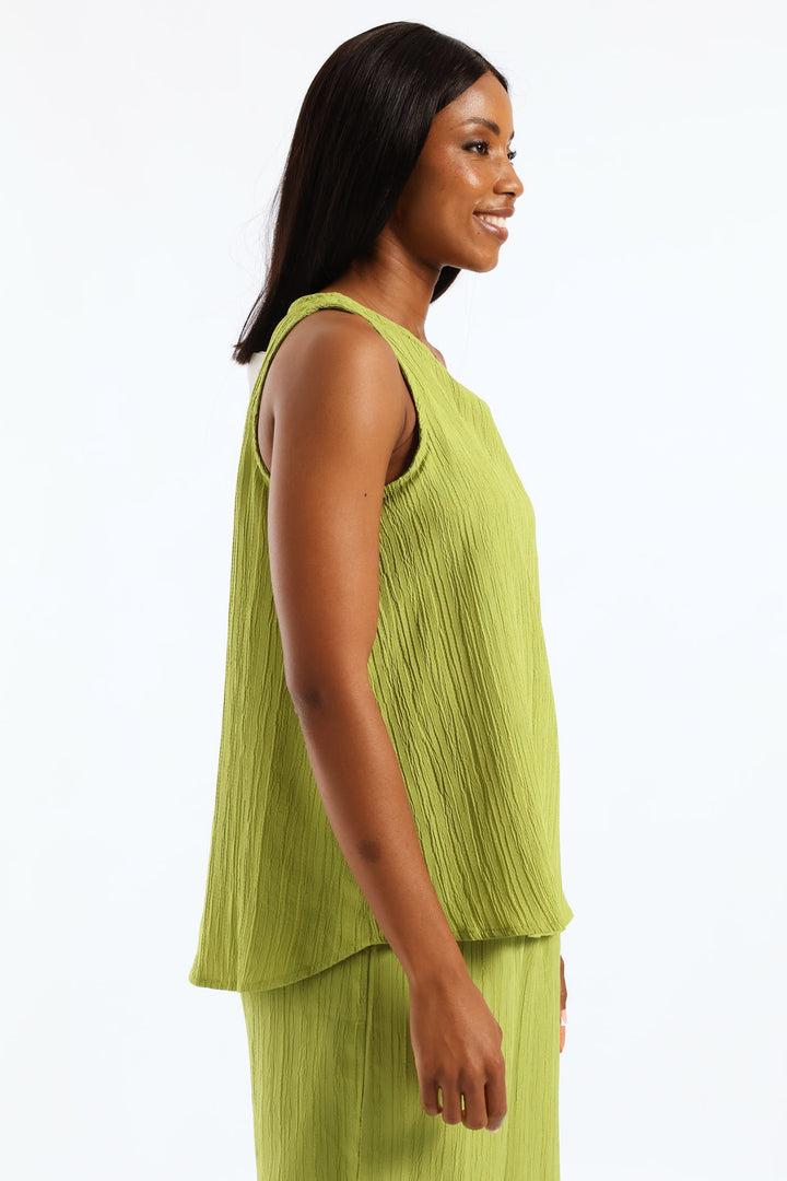 Crinkle  Shell Tank - Chartreuse