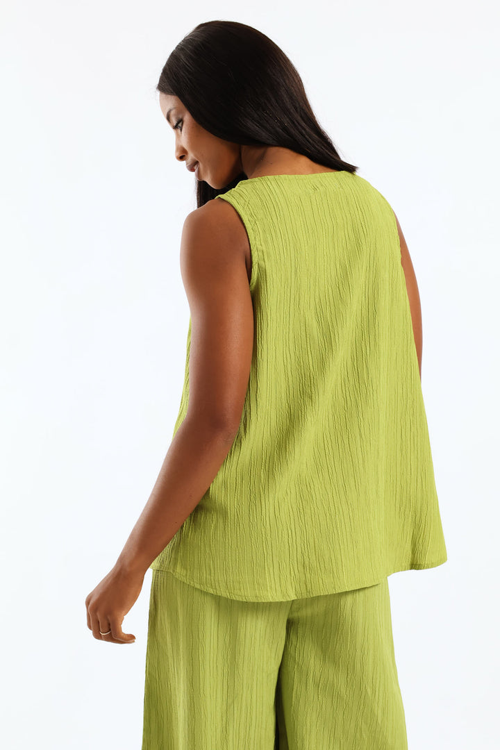 Crinkle  Shell Tank - Chartreuse