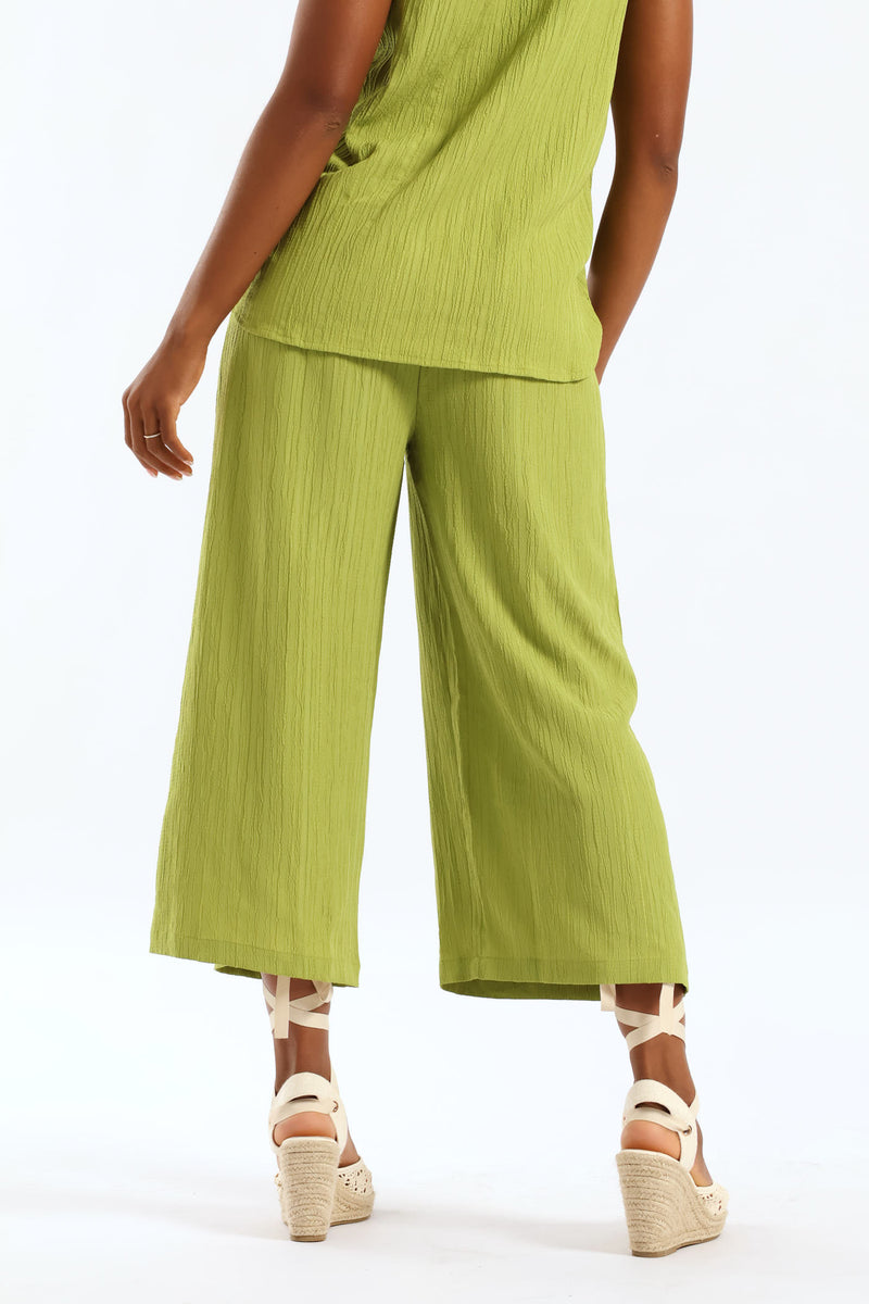 Pull On Textured Crinkle Culotte Pant - Chartreuse