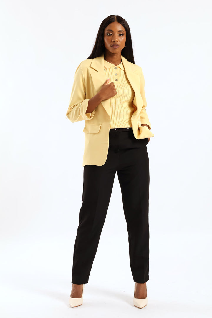 Turn Up Tab Blazer - Pastel Yellow