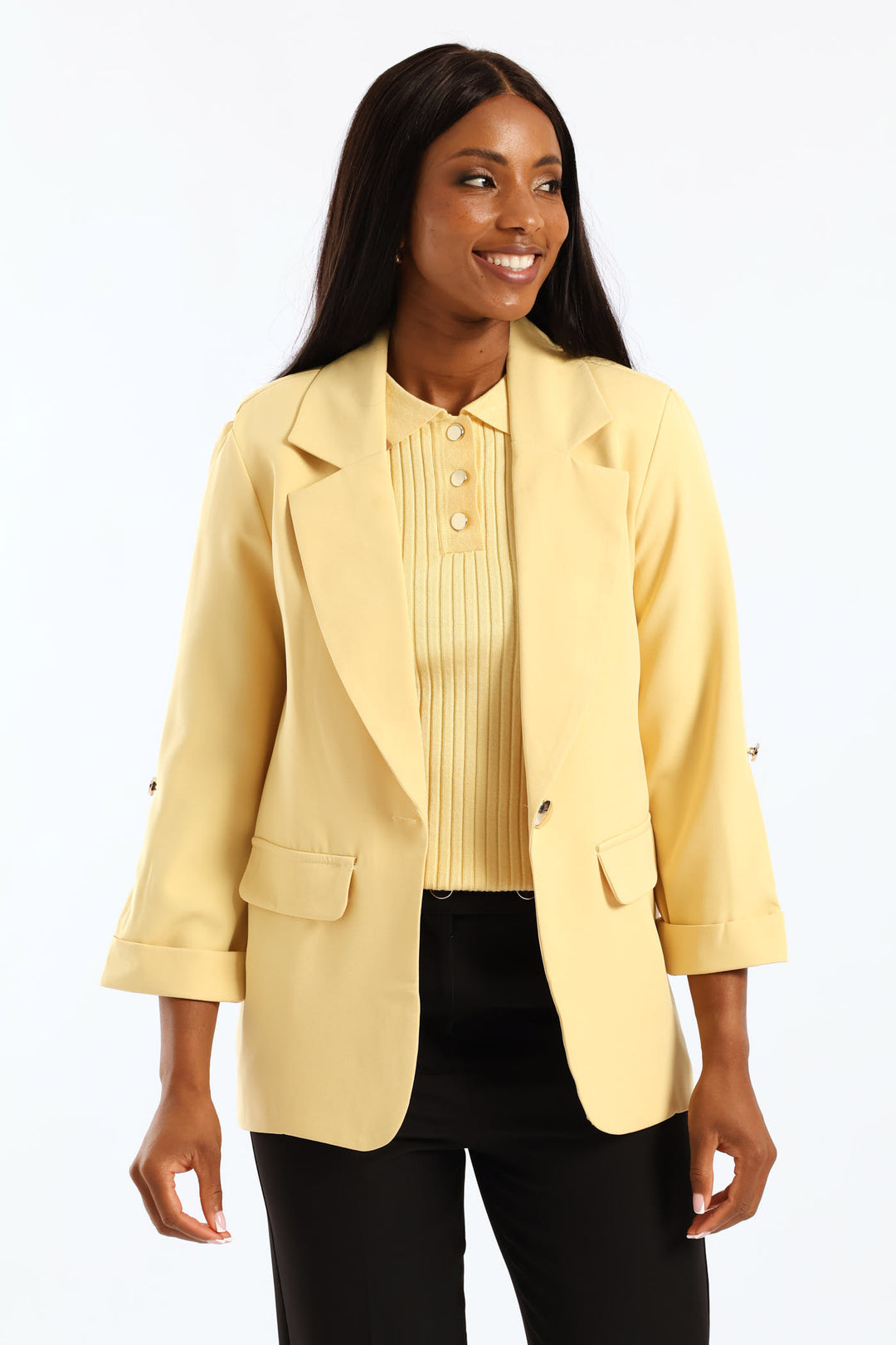 Turn Up Tab Blazer - Pastel Yellow
