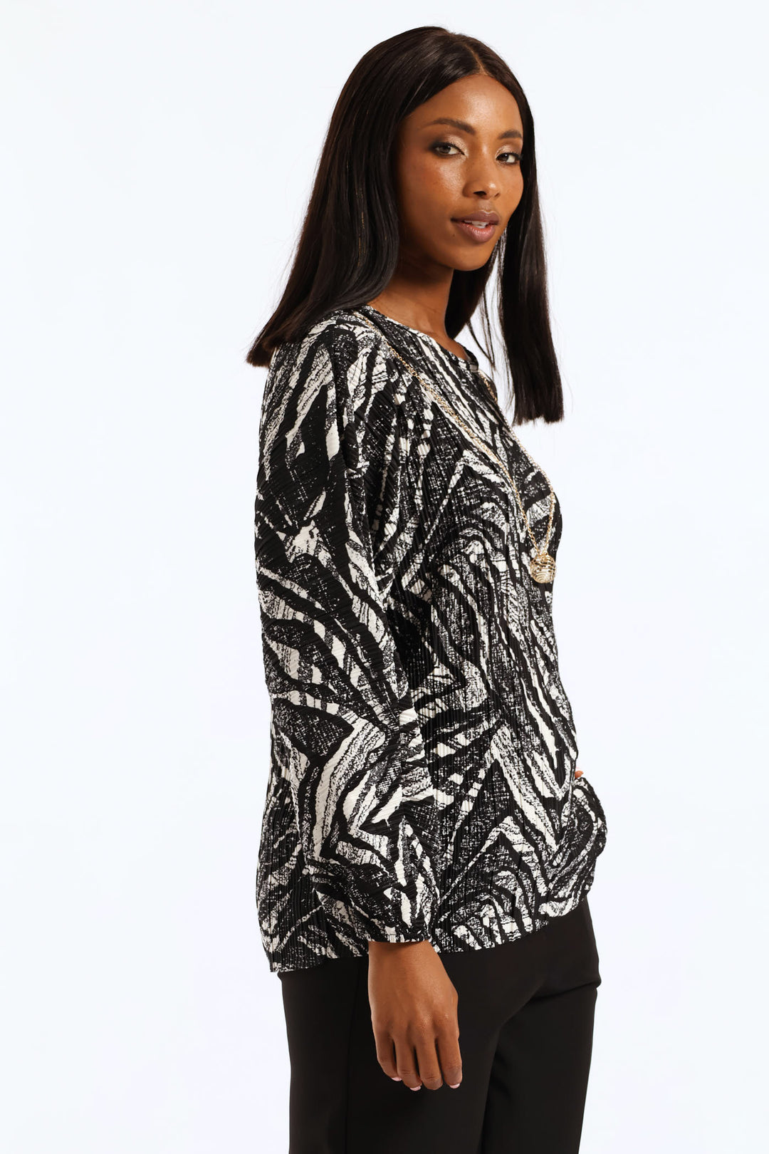 Abstract Plisse Blouse - Black/Cream