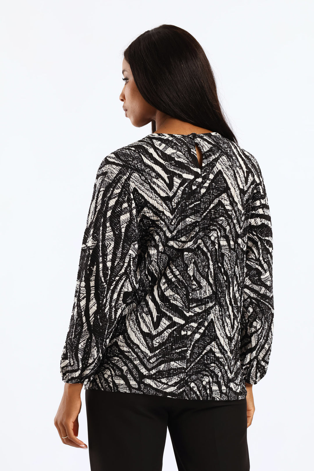 Abstract Plisse Blouse - Black/Cream