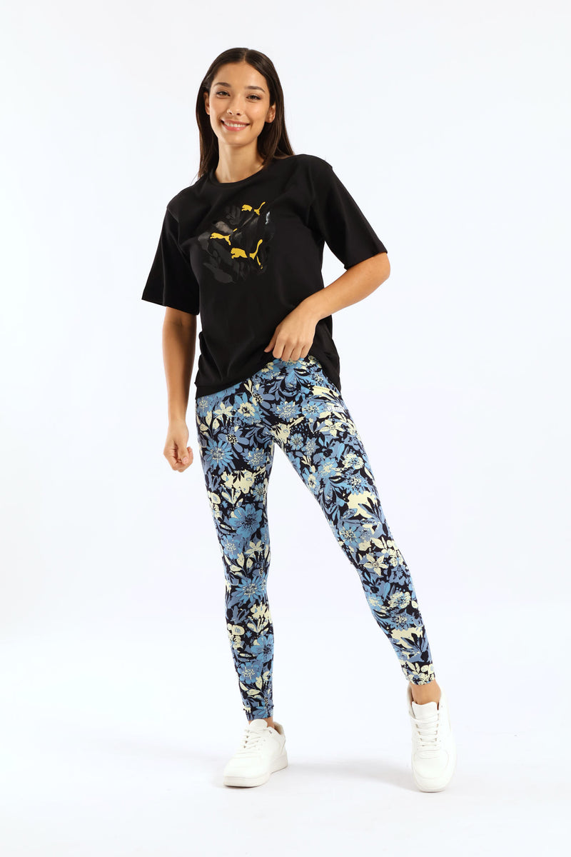 Graphic Relaxed Leaf Tee - Black