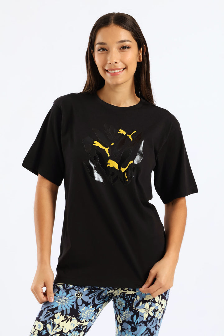 Graphic Relaxed Leaf Tee - Black