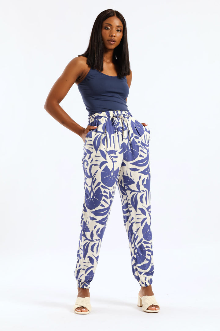 Viscose Jogger - Cream/Blue