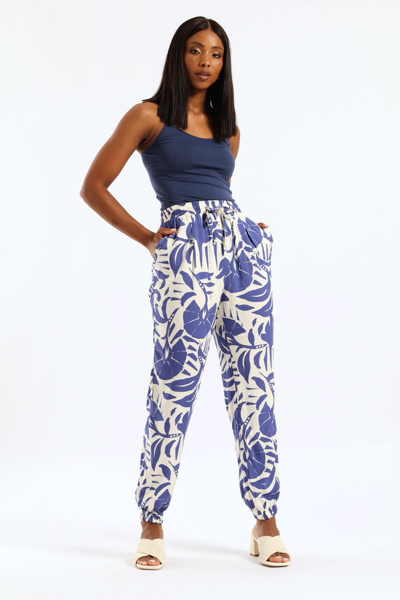 Viscose Jogger - Cream/Blue