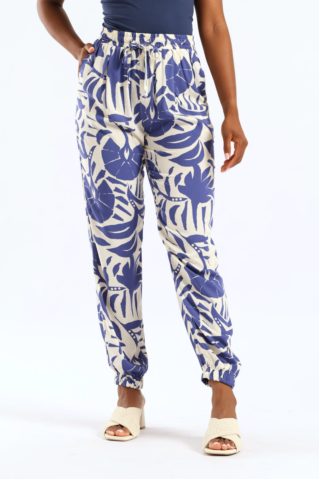 Viscose Jogger - Cream/Blue