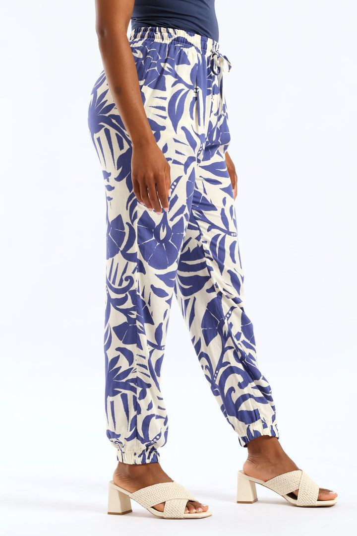 Viscose Jogger - Cream/Blue