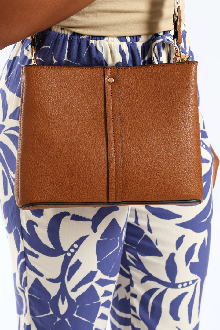 Multi-Compartment Crossbody Bag - Tan