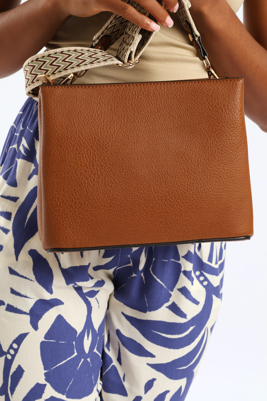 Multi-Compartment Crossbody Bag - Tan