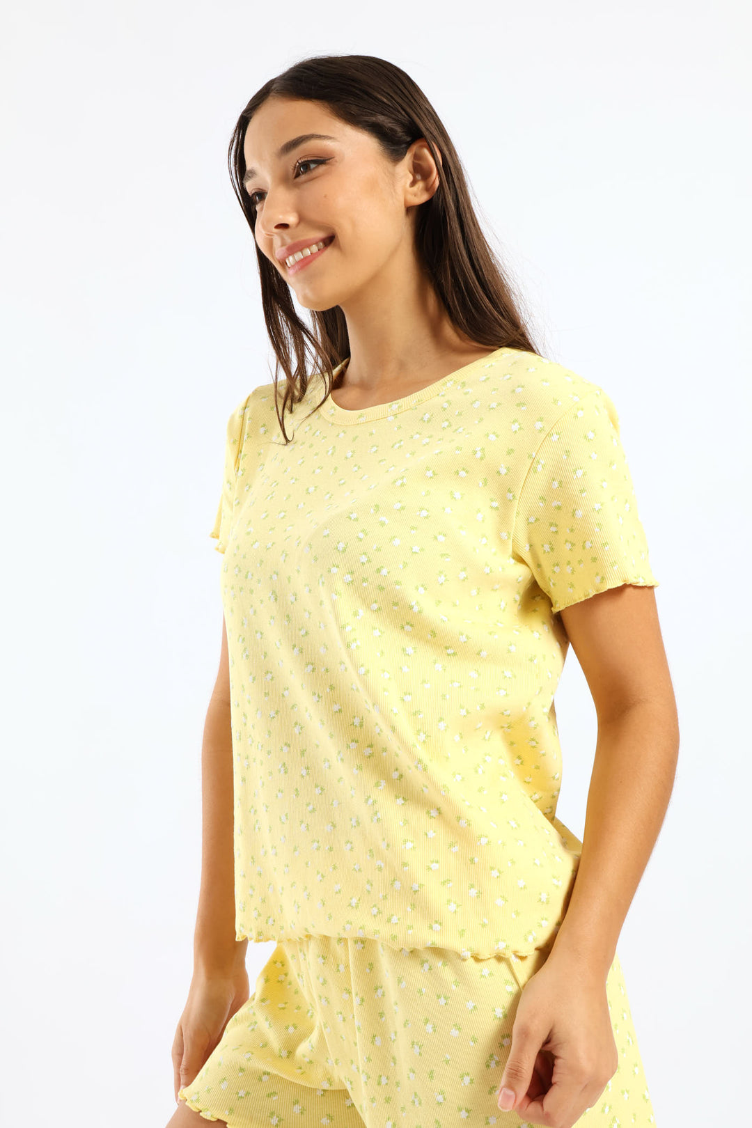 Rib Knit Ditsy Tee - Yellow