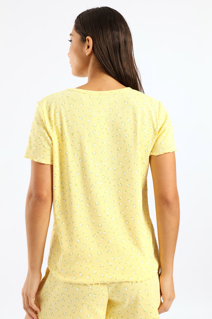 Rib Knit Ditsy Tee - Yellow