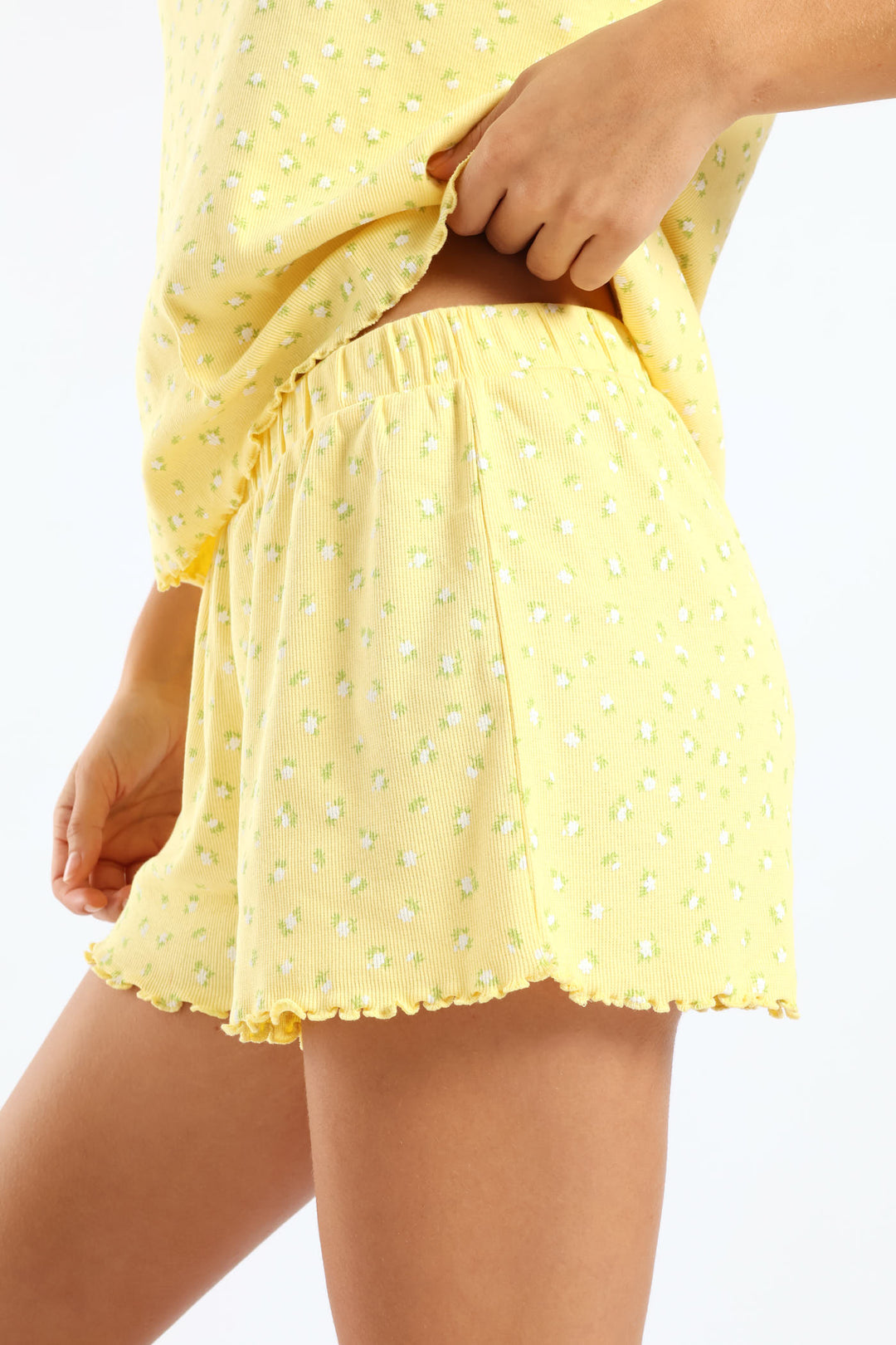 Rib Knit Ditsy Short - Yellow