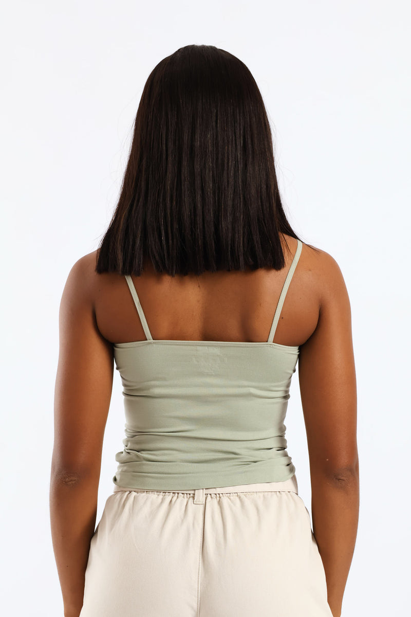 2 Pack Printed Seamless Cami - Sage/Cream