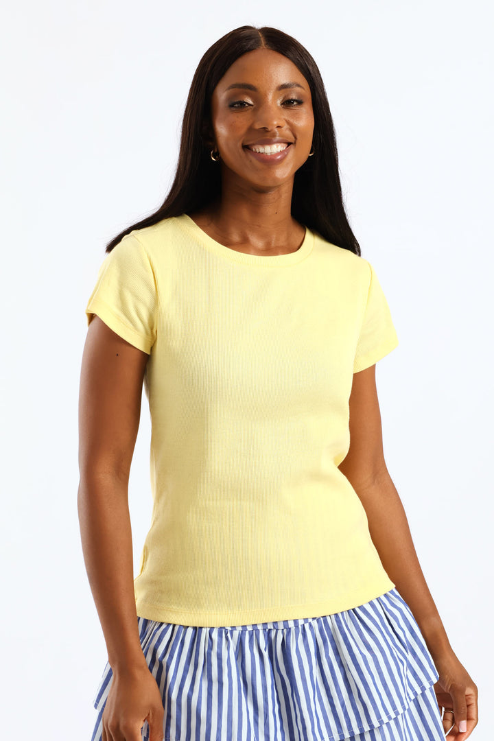 Rib Fitted Crew Tee - Light Yellow