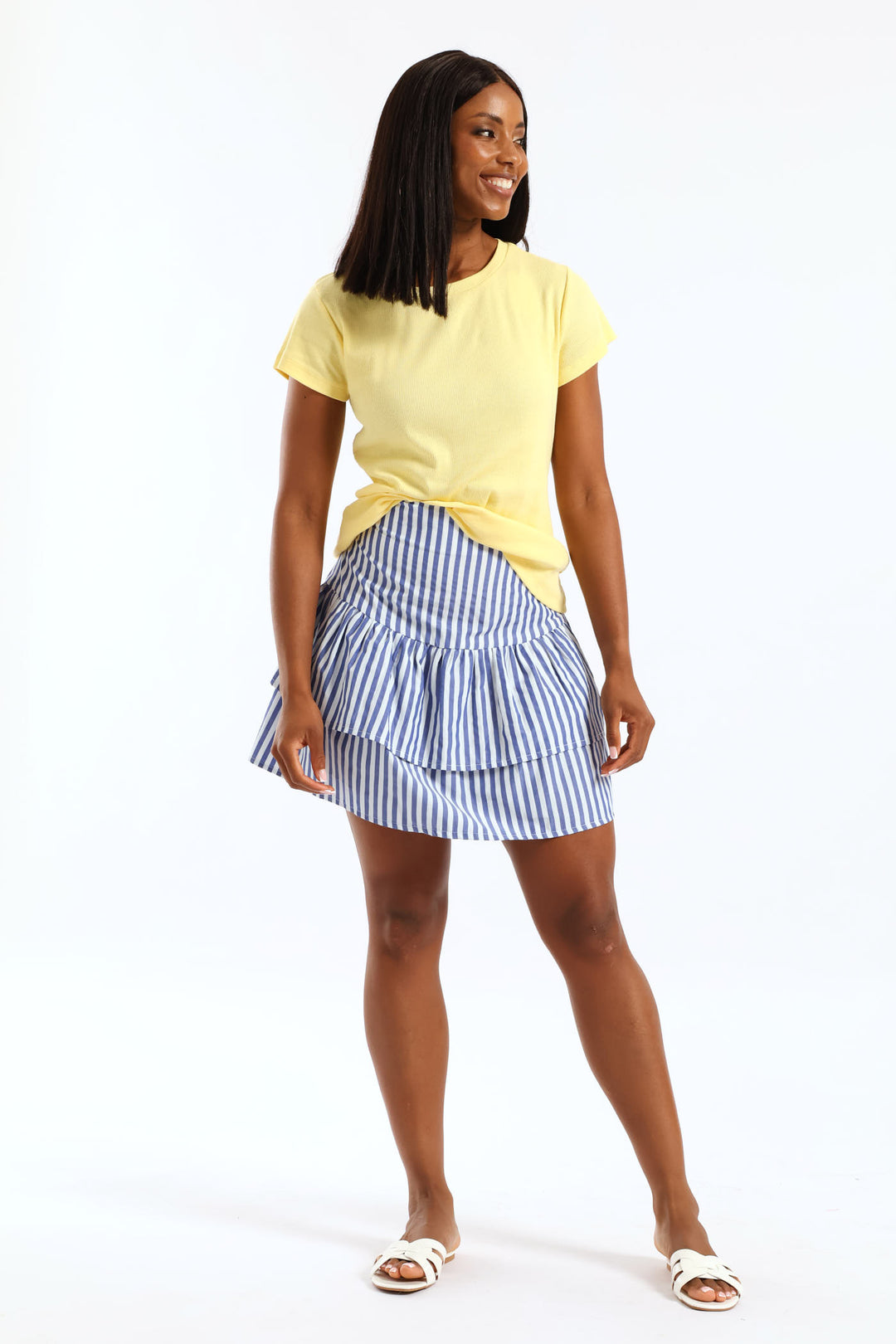 Rara Stripe Mini Skirt - White/Blue