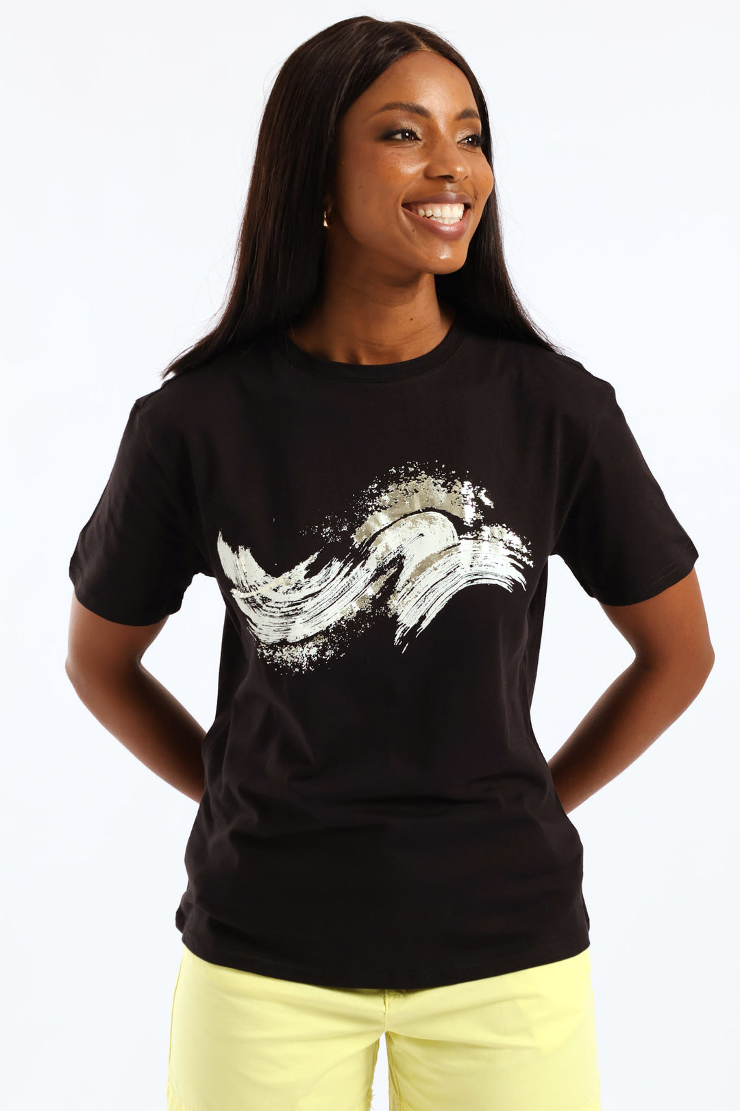 Foil Brushstroke Tee - Black