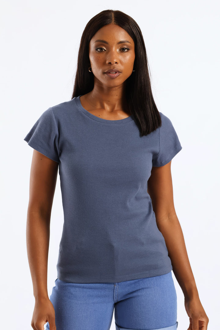 Rib Fitted Crew Tee - Smokey Blue