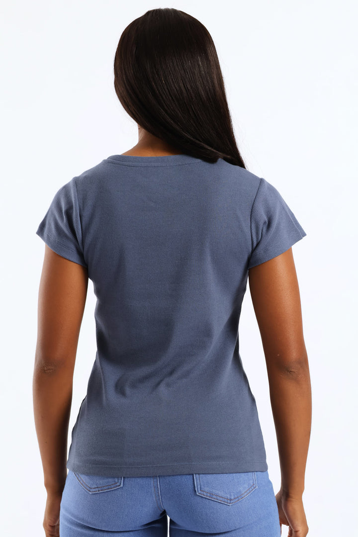 Rib Fitted Crew Tee - Smokey Blue