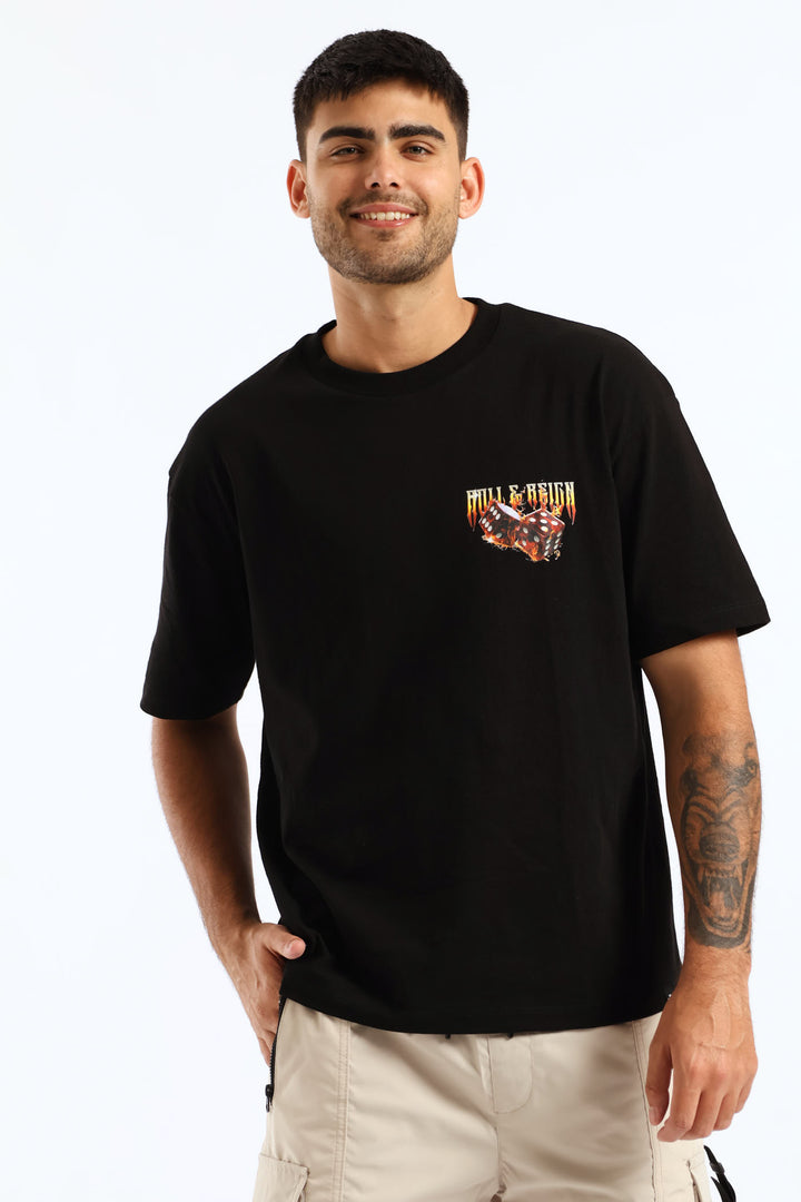 Dice Flame Oversized Tee - Black