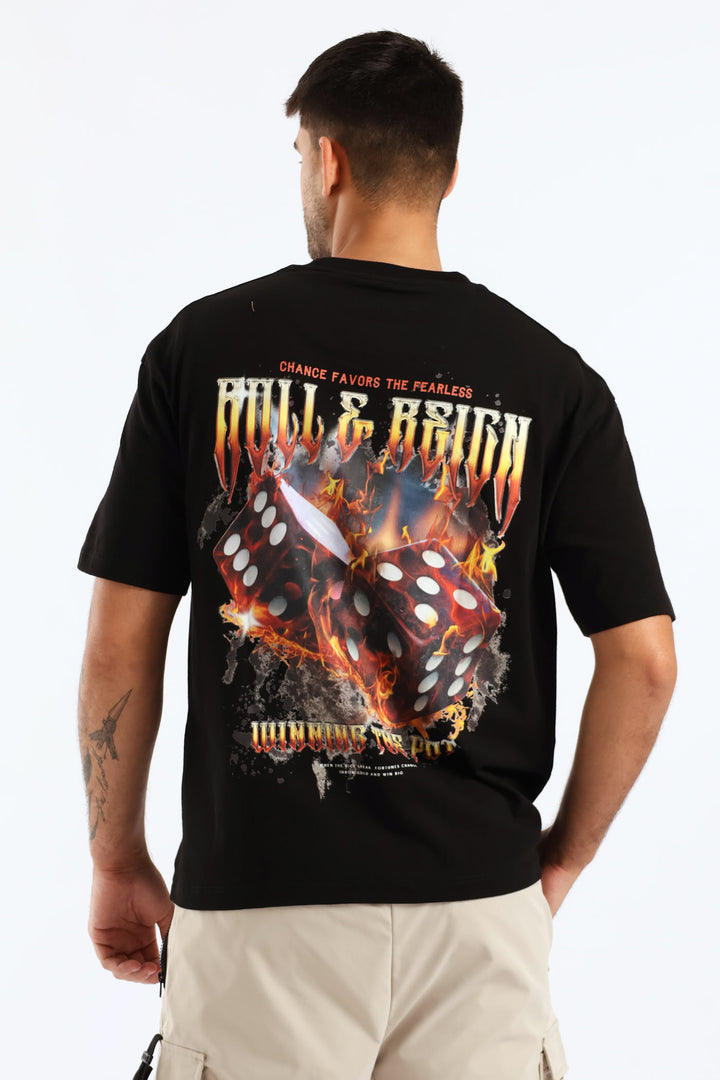 Dice Flame Oversized Tee - Black